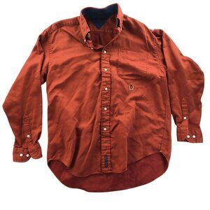 Tommy Hilfiger Mens Shirt Medium Long Sleeve Textured Rust Orange Button Down